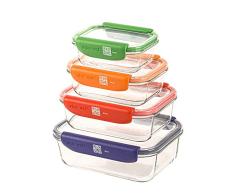 mastrad - Caja de conservación de alimentos - Conectada StorEat - Cristal resistente - Compatible con microondas, refrigerador, congelador y lavavajillas - Lote de 4 - 370, 640, 1040 y 1520 Ml F93054