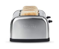 H.Koenig Tostadora Pan 4 Rebanadas, 1500 W, 3 Funciones, 6 Niveles de Tostado, Acero Inoxidable, Plateado. TOS14, 1700 Ranuras, oxidado