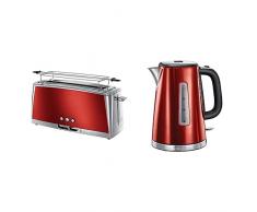 Russell Hobbs Tostadora Luna Red 1 Ranura Larga para 2 Rebanadas, Acero Inoxidable Rojo 23250-56 +Hervidor de Agua Eléctrico Luna Red 1,7 litros 23210-70 + Cafetera de Goteo Luna Red 12 Tazas 23240-56