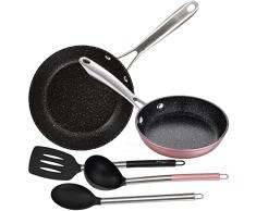 San Ignacio Set sartenes 16x4.0 y 20x5.0 cm aluminio forjado, aptas para inducción, con Juego 3 utensilios de cocina nylon VITA