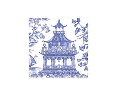 Chinoiserie Toile Pagoda Azul Caspari Servilletas de cóctel o té 25 cm Cuadrado 20 in Pack