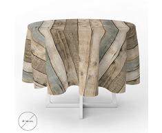 ORYX 5544036 Mantel Hule Redondo Tablones Madera Impermeable Antimanchas PVC Ø 140 cm. Uso Interior y Exterior, 0, Multicolor