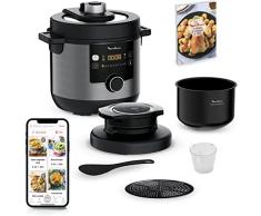 Moulinex Turbo Cuisine & fry CE7788 - 2 en 1: Olla a presión eléctrica y freidora de aire hasta 1450 W potencia, bol esfércico antiadherente, 15 programas automáticos, temporizador, accesorios, negro