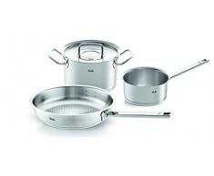 Fissler Original-Profi Collection Juego de ollas de acero inoxidable, 3 piezas, 1 olla con tapa de metal, 1 sartén sin revestimiento, 1 cazo sin tapa, inducción