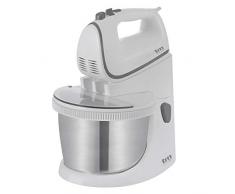 TM Electron TMPBA114 batidora amasadora para repostería de 450 w con Bol 2.5l, Ganchos para amasar, Varillas y Tapa antisalpicadura Transparente, Plástico, Blanco/Acero Inoxidable