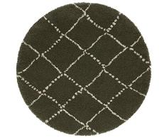 Mint Rugs Hash-Alfombra Redonda de Pelo Largo, 100% Polipropileno, Apta para calefacción por Suelo Radiante, Color Verde Oliva y Crema, diámetro 160 cm