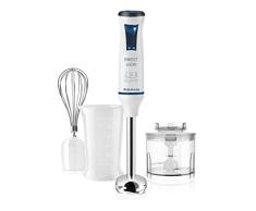 Taurus Robot 600 Plus Inox - Batidora de mano, 600 W, cuchillas de inox, 20 velocidades, pie desmontable, fácil limpieza, diseño anti salpicaduras, set completo de accesorios, Color Blanco/Azul