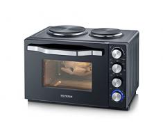 SEVERIN Horno tostador con placas eléctricas, horno eléctrico de sobremesa con temporizador y termostato, horno pequeño con asador para pollos, negro, TO 2074