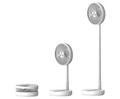 APOKIN® Ventilador de Torre Plegable de Pie Silencioso Recargable Portátil con Mando a Distancia Batería Recargable 7200MHA Extensible con Palo Telescópico con 3 Velocidades