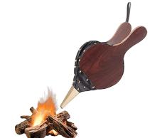 N/S Fuelle para chimenea, fuelle de madera, fuelle de soplado de madera, para barbacoa, con correa de piel, para exteriores, camping, carbón vegetal