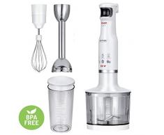 MPM MBL-28 Set Batidora de Mano Picadora y Varillas, con Accesorios, Acero Inoxidable, Función Smooth Touch 500W, Libre de BPA, 500 W, 0.6 litros, Blanco