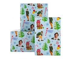 Hallmark Paquete de papel de regalo de Navidad 12M – 3 rollos en 1 Warner Bros Elf Design