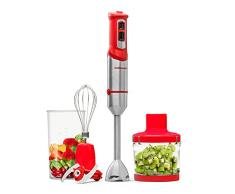 Mellerware Batidora de mano Spiro! | Picadora eléctrica 1000 W de potencia | Acero inoxidable | Velocidad regulable | Luz Led | Función Turbo | Incluye Vaso medidor, Varillas y Picadora (Rojo)