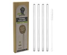 Ökolution 4 pajitas de cristal de 23 cm de longitud, respetuosas con el medio ambiente, reutilizables, con cepillo de limpieza de cristal