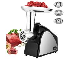 Picadora de Carne Eléctrica, Max 2000W picadora de carne profesional, Máquina Picadoras de Carne con 3 Placas de Molienda, Embutidora de Salchichas, Acero Inoxidable