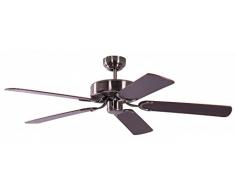 Ventilador de techo sin Luz Potkuri, Color Plata Vieja, 132 cm, Palas reversibles en Caoba y Caoba con Ratán