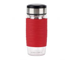 Emsa N20803 Tea Mug Taza de té de cristal de doble pared | mantiene caliente 1 persona | 0,4 litros | colador extraíble | sin BPA | 100% hermético | antigoteo | rojo