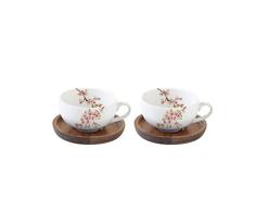 Easy Life Coff-Juego de 2 Tazas de café (10 cl) de Porcelana + Soporte para Acacia Sakura, 0.1 litros, Multicolor