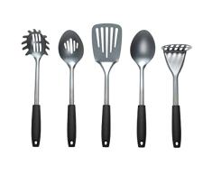 Russell Hobbs RH01722EU7 Juego De 5 Utensilios Antiadherentes De Cocina Con Revestimiento Perlado Y Ganchos Para Colgarlos, Cuchara Ranurada, Para Espaguetis Y Para Servir, Una Espátula Y Pasapurés