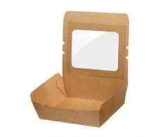 Intertan QW1200 - Caja de papel de estraza rectangular con ventana de PET transparente, color natural, capacidad de 1200 ml, 18 cm de largo, 12 cm de ancho, 5 cm de altura, 50 unidades