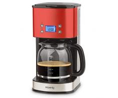 H.Koenig Cafetera de Goteo Programable, 12 Tazas, 1.5 Litro, 1000 W, Jarra de Vidrio, Rojo, Acero Inoxidable MG30, 1.8 litros, plástico