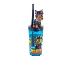 PAW PATROL 29442049 P:os 29442049-Taza de la Patrulla Canina para niños con Pajita y Tapa, Incluye Figura 3D, Aprox. 360 ml, Taza Llevar, Libre de BPA y ftalatos, Plástico, Modelo 1
