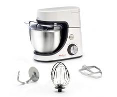 Robot amasador Masterchef Gourmet d Moulinex, capacidad 4,6 L, kit de repostería, tecnología Flex Whisk, batidor perfecto, batidor y amasado de aluminio fundido 8 velocidades, función Pulse QA510110