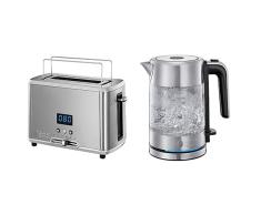 Russell Hobbs Tostadora Compact Home Diseño Compacto para 1 Rebanada, Acero Inoxidable 24200-56 + Hervidor de Agua Eléctrico 0,8 litros, Pequeño 24191-70 + Cafetera de Goteo 5 Tazas 24210-56