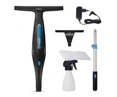 Polti Forzaspira AG220 Plus Limpiacristales sin cables, recargable, batería de iones de litio de 3,6 Volt, 30 minutos de autonomía, mango extensible, botella spray con paño de microfibra, Negro