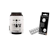 Krups EA810570 Cafetera automática 15 bares de presión, 1450 V, 1.6 L, acero inoxidable + Espresseria Automatic Pastillas limpiadoras para maquinas de café, Blanco