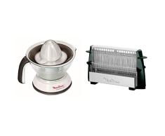 Moulinex PC300B Exprimidor eléctrico con doble, filtro regulador de pulpa + Multipan A15453 Tostador clásico de 760 W para todo tipo de pan, hasta 4 rebanadas, empuñadoras laterales frías