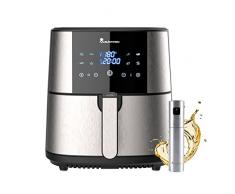 MasterPro Foodies | Kit de Freidora Sin Aceite XXL de 6L y 1800W Junto con Spray Pulverizador de Aceite | Pantalla LED Táctil y Cesta Antiadherente | Freidora de Aire | 8 Funciones Diferentes en 1