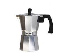 Wecook Paola Cafetera Italiana de aluminio express, 3 tazas café, junta de cierre de silicona, válvula de seguridad, Plata