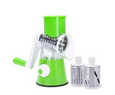 Rallador de queso rotativo de cocina, cortador manual de verduras y triturador de verduras, 3 cuchillas intercambiables de acero inoxidable con cepillo de limpieza
