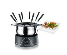 Severin FO 9468 Fondue de Acero Inoxidable con 8 Tenedores, 1.25 l, 800 W, termostato Regulable, Negro Cromado, 24x24x16 cm