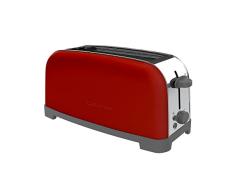 Taurus Vintage Single Red - Tostador, 850W, 6 niveles de tostado, una ranura extra larga de anchura variable, funciones: stop y descongelar, sistema auto centrado, acero inoxidable