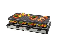 Bomann RG 6039 CB - Raclette para hasta 8 personas con placa antiadherente grande (42 x 21 cm) y 8 sartenes + espátula de madera, 1400 W