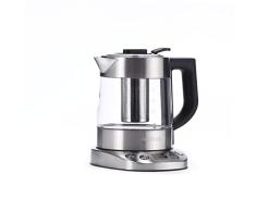 SEVERIN Tetera y hervidor de agua Deluxe Mini, tetera eléctrica de cristal para hasta 1,0 L, tetera pequeña con temperatura ajustable, color acero cepillado/negro, WK 3473