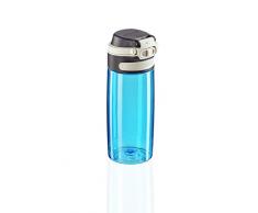 Leifheit Trinkflasche Tritan Flip deportiva (550 ml, 100% densidad, apertura con una mano, ligera e irrompible con filtro para fruta, botella sostenible, sin BPA), color, tritanio, Azul agua