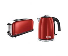 Russell Hobbs 21391-56 Colours Plus - Tostadora, Ranura Larga y Ancha, para 2 Rebanadas, Acero Inoxidable + Hobbs Colours Plus - Hervidor de Agua Eléctrico (2400 W, 1,7l, Acero Inoxidable, Rojo)