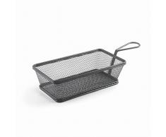 Lacor - 61155 - Cesta para Servir Aperitivos Black, Cesta Rectangular, Cesta para Patatas Fritas, Cesta Acero Inoxidable, No válido para freir, 21x11x6 cm, Acabado Negro Mate