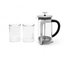 Leopold Vienna Juego de 3 cafeteras de 600 ml para 5 tazas de café – jarra de vidrio con sello de presión incluye 2 tazas de café de doble pared