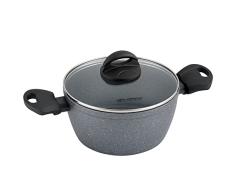 Florina Lava Stone Cazuela Alta Inducción 24cm, 4 L, Aluminio, Tapa de Cristal, 5 Capas Antiadherente Piedra de Lava Ultra Resistente sin PFOA, Apta todas Cocinas, Vitrocerámica, Eléctrica, Gas