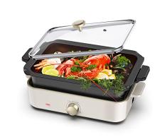 Sartén eléctrica 2 en 1 - Sartén multifunción con plancha y olla profunda, calentador con tapa de cristal, calefacción rápida de 1400 W, temperatura ajustable