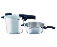 Fissler vitaquick black / Juego de olla a presión y sartén a presión (6 + 2,5 litros, à 22 cm) con cestillo perforado y trÃpode, acero inoxidable, adecuado para la inducción