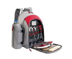 LIVOO Feel good moments - SE970B Mochila de picnic aislada, 4 personas | 29 accesorios incluidos, cubiertos, platos, vasos, toallas para comidas al aire libre | rojo/gris SE970 Rojo