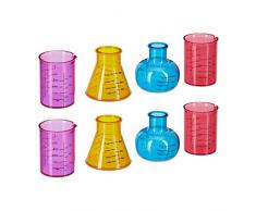 Relaxdays Vasos Chupito Química, Pack de 8, Matraz Laboratorio, Volumen 4 cl, Diseño Científico, Plástico, Multicolor