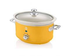 Swan Retro SF17021YELNEU Olla Cocción Lenta 3,5L Recipiente Extraíble, Antiadherente Cerámica libre PFOA y PTFE, 3 Niveles Temperatura, Tapa Vidrio, Slow Cooker, Diseño Vintage, Amarillo, 200W