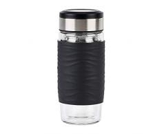 Emsa N20804 Tea Mug Taza de té de cristal de doble pared | mantiene caliente 1 persona | 0,4 litros | colador extraíble | sin BPA | 100% hermético | antigoteo | color negro