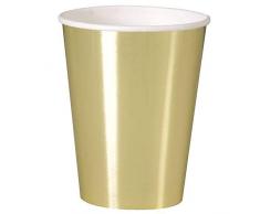 Unique Party - Vasos de Papel - 355 ml - Diseño de Foil de Oro - Paquete de 8 (32296)